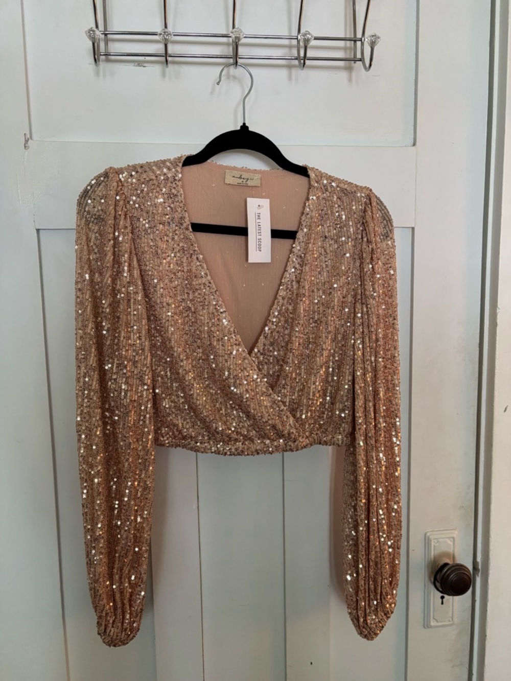 Sequin Wrap Crop Top in Champagne by Audrey 3+1. NWT